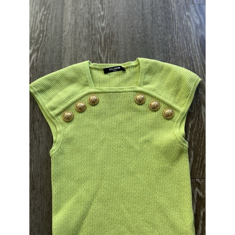 Balmain Neon Green Top Gold Button Euro Summer Beach Luxury Selling The OC - Picture 4 of 8